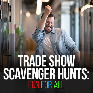 Trade show scavenger hunts - A man excitedly dances